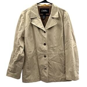National Geographic Khaki‎ Long Sleeve Button Up Jacket Size XL